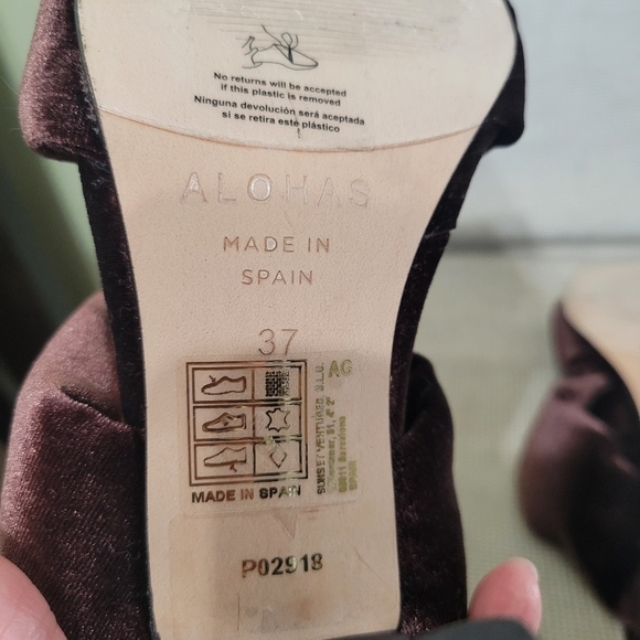 Alohas Twist Strap velvet sandals heels  Mule brown 37 6.5 - Picture 8 of 9